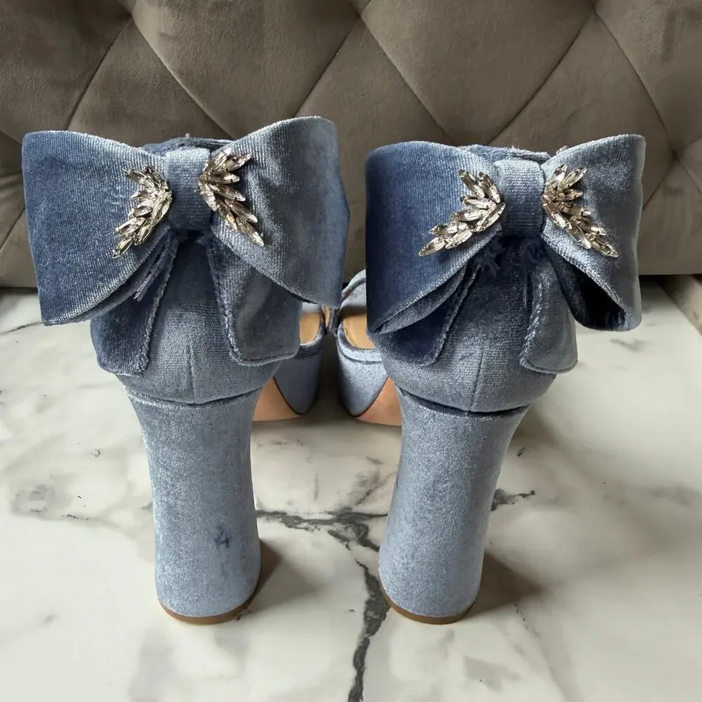 Antonio Melani Janie Blue Velvet Bow Back Platform Heels Size 9